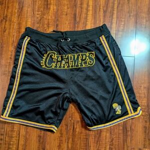 Black Champs Athletic Shorts with Yellow Accents